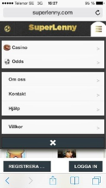 Meny i SuperLennys mobilcasino Meny i SuperLennys mobilcasino