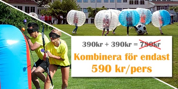 Specialpris: 590kr/pers bubbleball+archerytag kombination Specialpris: 590kr/pers bubbleball+archerytag kombination