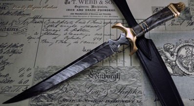 Asymetrical Dagger - Birch Burl, Bronze and Damasteel blade.