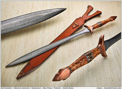 Axelson - Owen Bush - Don Fogg collaboration Sword, with Yewburl, copper and Mammoth tooth handle.