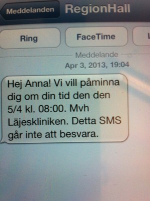 SMS-påminnelse på Läjeskliniken, Varberg