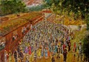 3 e  Bateriet lämnar Jämjö 1 Juli 1940 Oil canvas 45x55 cm