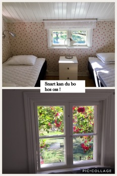 Utsikt från lillstugan ner mot sjön och fårhagar Utsikt från lillstugan ner mot sjön och fårhagar