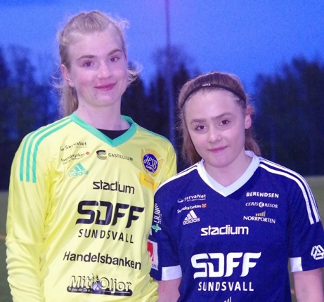 Sara-Li Pettersson Sandrud höll tätt och Nenneh Näslund Sandström satte två sena mål och fixade segern till SDFF 2 mot gästande Fränsta. Foto: Pia Skogman, Lokalfotbollen.nu.