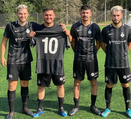 FC Norr Uniteds målgörare när laget vände 0-1 i paus till en 4-1-seger hemma mot Wiskan. Fr. v. Hari Halilovic, Sevdjedin Haliti, Mahmoud El Assir och Amaro Bahtijar. Foto: FC Norr United.