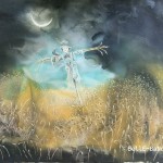 "Fågelskrämma" akvarell, ca 153 x 102 cm