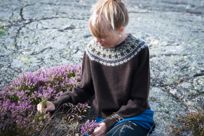 "Allvaret" pullover, dark brown main color. Photo Karin Björk