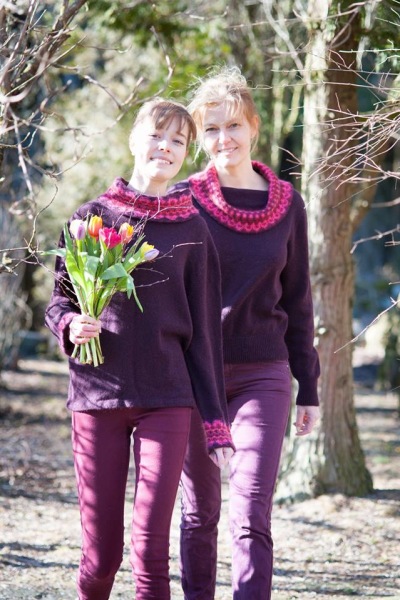 Pernille in the New Azalea Cowl neck pullover, aubergine main color. Photo Karin Björk Pernille in the New Azalea Cowl neck pullover, aubergine main color. Photo Karin Björk