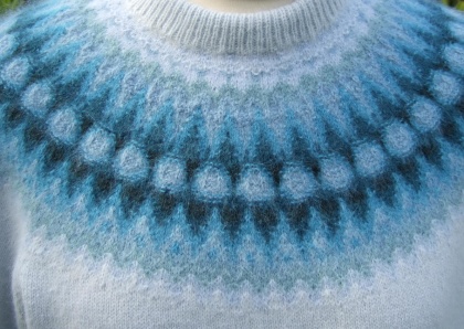 "Blå Blomman" pullover, light blue main color. Photo S. Gustafsson