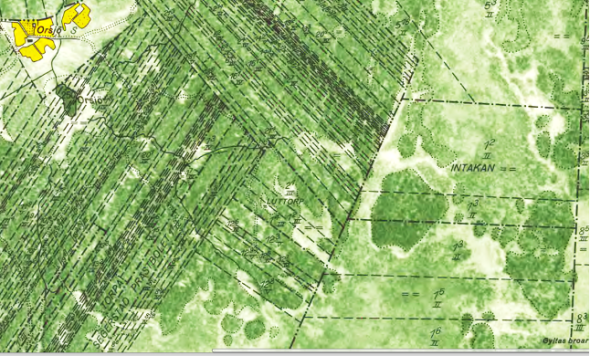1960 års ekonomiska karta - Historiska kartor Lantmäteriet - lägg märke till de enbart ett tiotal meter breda skiftena söder om Orsjö som tillhörde olika gårdar i Segerstad.