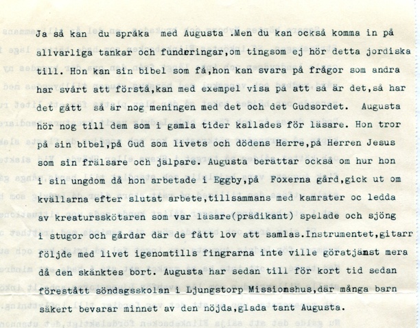 Dokumentet från Gunborg Ferms samlingar, Ljungstorp, 2014.