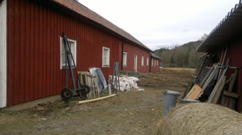 Idag stall för 10-talet hästar. Rejäl och lång byggnad med två olika takhöjder. Foto Kent Friman, 2014, copyright