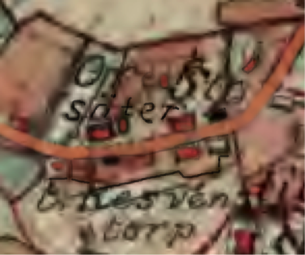 Karta från lantmäteriet Historiska Kartor. Kartan något förtydligad i färgning av Kent Friman, 2014.