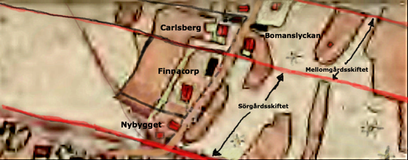 Lantmäteriet Historiska Kartor - karta 1877. Starkt förstorad, ifylld och redigerad av Kent Friman, 2014.