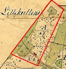 Karta för laga skiftet 1869 med boplatsen för äga A. 18/176 mtl Storekullen
