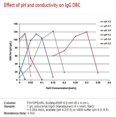 Effect of pH and conductivity on lgG DBC