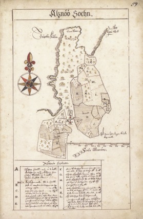 På den första kända kartan av Sättra från 1630 ses de två bosättningarna vid A öster om Byviken.