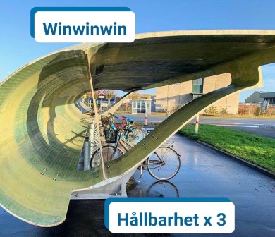 En återvunnen vindkraftvinge som cykelställ. I Danmark förstås.