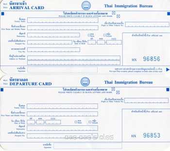 Denna bild visar ett ordinarie ansökningsforumlär för inträde i Thailand, delas oftast ut på flyget. Vid ansökan om att stanna ytterligare 30 dagar i landet måste du även ha en kopia på denna handling