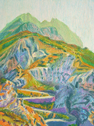 Between the mountains, 2016, oil pastell, 24x18 cm