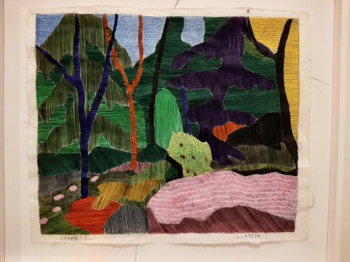 "I skogen I", 43x51,5 cm. Broderi på armeringsduk