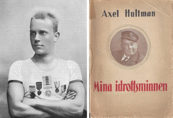 Tv: Axel Hultman poserar efter sina första SM-guld i simning 1891. 1919 kom hans bok "Idrottsminnen" uti 100 exemplar Tv: Axel Hultman poserar efter sina första SM-guld i simning 1891. 1919 kom hans bok "Idrottsminnen" uti 100 exemplar