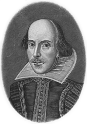 Shakespeare Gravyr av Droueshout. Förstora bilden med ett klick