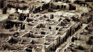Pompejiprojektets undersökta kvarter (insula 5.1) med Terme Centrali i bakgrunden. Foto: Richard Holmgren