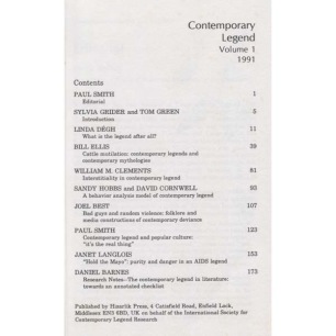 Contemporary Legend (annual book magazine) - Volume 1 - 1991 - 183 pages