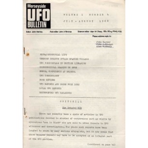 Merseyside UFO Bulletin (1968-1973) - v 01 n 4 - July/Aug 1968, worn, stains