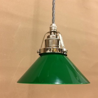 Mörkgrön 15 cm skomakarskärm med nickel/grå tygsladdsupphäng - 150mm grön skomakarelampa med tvinnat grått tygsladdsupphäng
