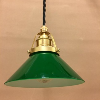 Mörkgrön 15 cm skomakarskärm med mässing/svart tygsladdsupphäng - 150mm grön skomakarelampa med tvinnat svart tygsladdsupphäng