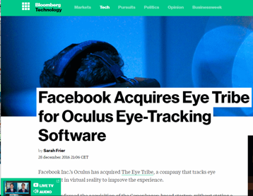 Facebook köper eye-tracking bolaget The Eye tribe som är en konkurrent till Tobii (Tobii har utsetts av tasajten som årets aktie 2017) Facebook köper eye-tracking bolaget The Eye tribe som är en konkurrent till Tobii (Tobii har utsetts av tasajten som årets aktie 2017)