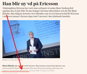 Ingen reagerar över att Ericssons VD sitter i styrelsen för en av Kinas största bolag, Alibaba (bild källa: SvD). Ingen reagerar över att Ericssons VD sitter i styrelsen för en av Kinas största bolag, Alibaba (bild källa: SvD).