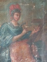    Målning på duk, ca 1740. H=156x139. "När tron är af den bästa kan man sitt kött korsfästa"