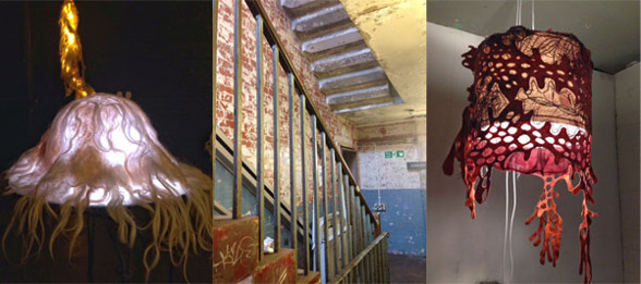 Till höger och vänster två av Yulia Badians verk som visades på OXO Tower wharf under London Design festival. I mitten ett snap shot av lokalens kreativa experimentella miljö. Till höger och vänster två av Yulia Badians verk som visades på OXO Tower wharf under London Design festival. I mitten ett snap shot av lokalens kreativa experimentella miljö.