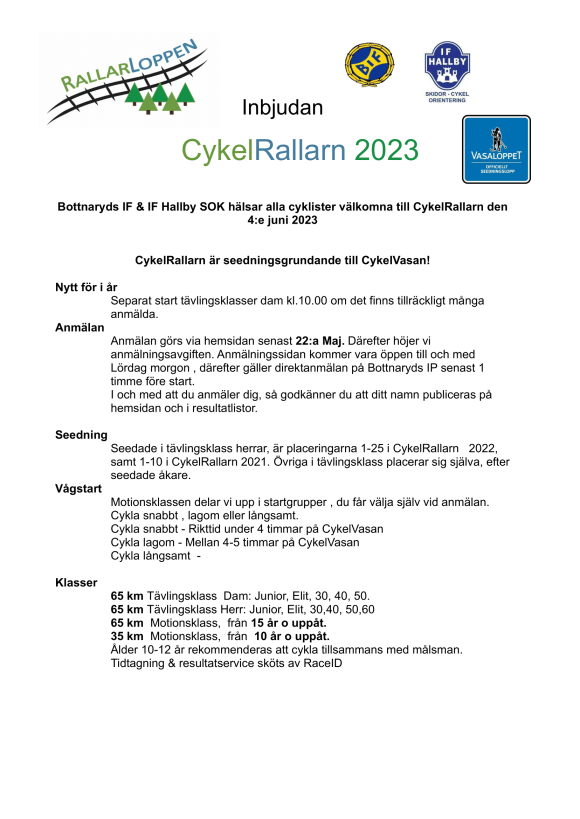 Inbjudan CykelRallarn 2023