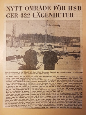 Tidningsartikel ur Hallands-Posten 13/3-1970. På bilden syns t.v HSB-föreståndaren Arvid Ericsson och ingenjör Roland Johansson, Gustafs Bygg.