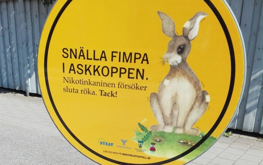 Nice sign with a rabbit and the text "Please stub out in the ashtray. The nicotine rabbit is trying to quit smoking. Thanks!" Nice sign with a rabbit and the text "Please stub out in the ashtray. The nicotine rabbit is trying to quit smoking. Thanks!"