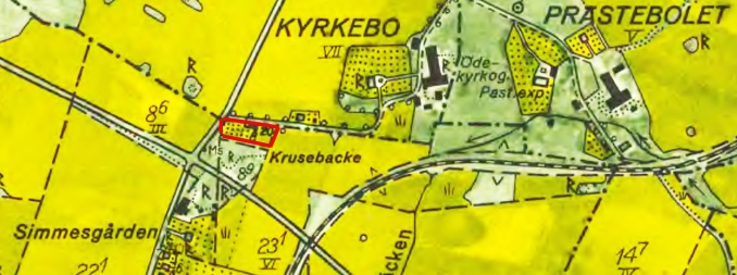 Karta 1960 - Kullens mark utmärkt med rött