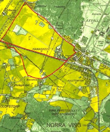 1960 års karta med Hanaskede och Vings  kyrka i nedre högra hörnet 1960 års karta med Hanaskede och Vings  kyrka i nedre högra hörnet