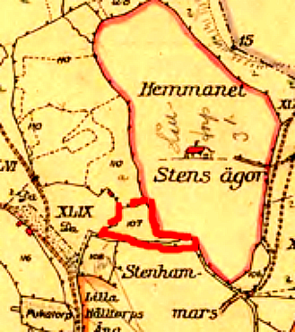 Pickagårdens torp Vadet i Billingeliderna 1803 års karta med röd markering