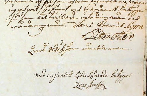1748 snygg namnteckning av Petter Otter som tingsnotarie vid Walla häradsrätt - med tillstånd av www.arkivdigital.se