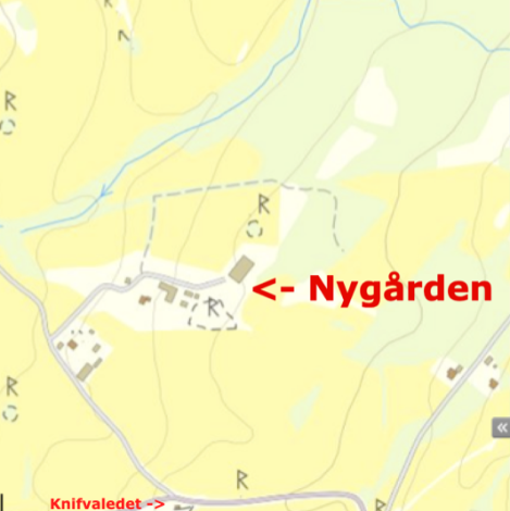 Nygården på karta från lantmäteriets sökfunktion med Nygården 3 söder om sig.. Delar av Ängerås gamla kyrkväg finns utmärkt på bilden med gråblå streck. Nygården på karta från lantmäteriets sökfunktion med Nygården 3 söder om sig.. Delar av Ängerås gamla kyrkväg finns utmärkt på bilden med gråblå streck.