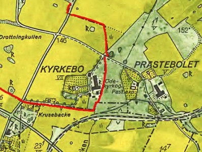 ​​​​​​​Kyrkebo på karta 1960 - del runt mangården.