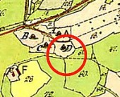 Mangårdens placering inom Skarke By's kärna 1795 Lantmäteriets Historiska Kartor