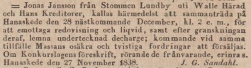 Post & Inrikes Tidningar 27 November 1838 (från Margareta Dahlin)