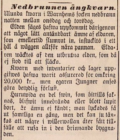 Ulunda ångkvarn Lidköpings tidning 1886-12-08;