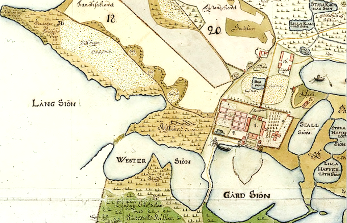 Förstoring av kartan nedan från 1722 - färdig bara månader innan den förödande branden i september 1722.