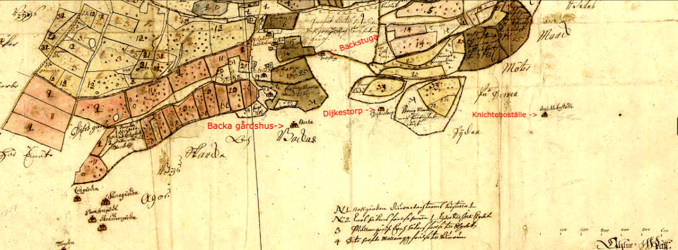 Från Lantmäteriet Historiska Kartor - Wäbegia by 1701 - Klicka om du vill se kartan större!